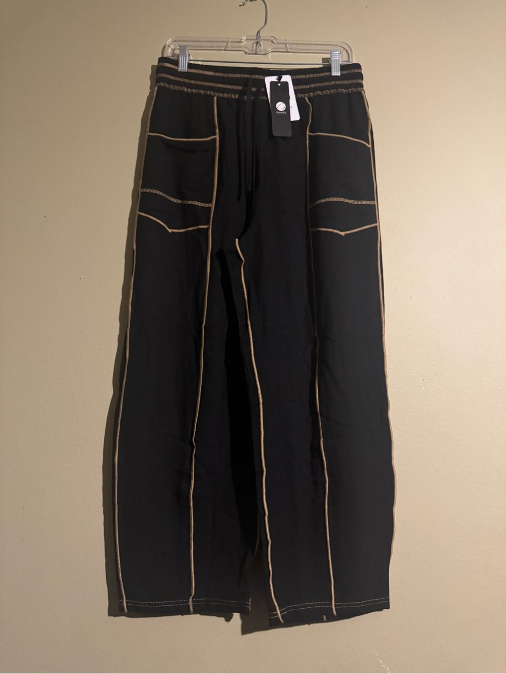 Grewley Brown Contrast Stitch, Wide Leg, Women’s Medium, Black Pants. New.